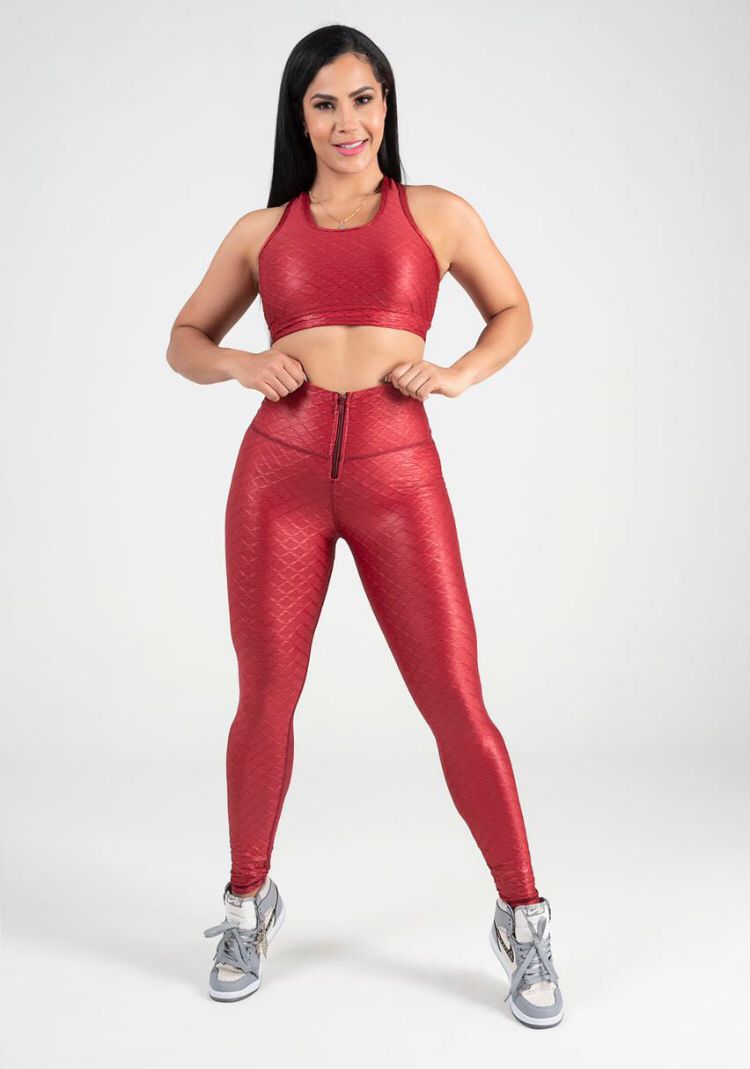 2 pieces set leggins and top, textured glossy fabric